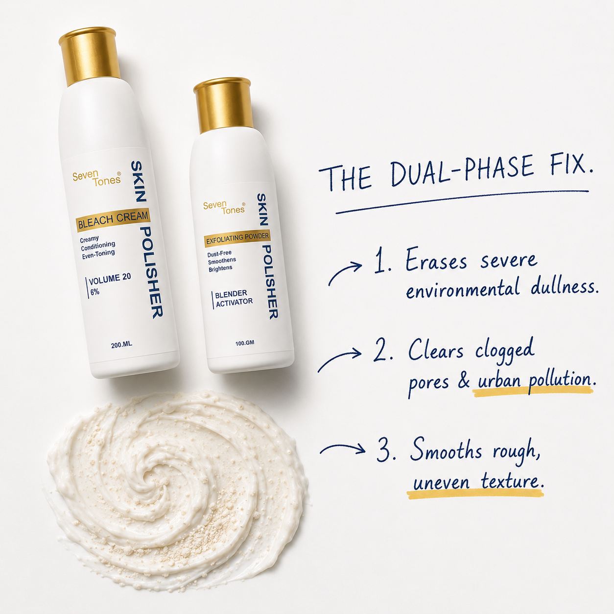 Skin Polisher Exfoliating Kit (Bleach Cream + Activator) Seven Tones